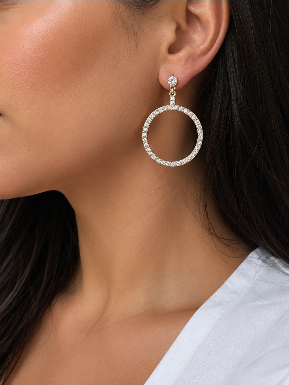 Gold Crystal Hoop Drop Earrings - Elegant Women's Jewelry